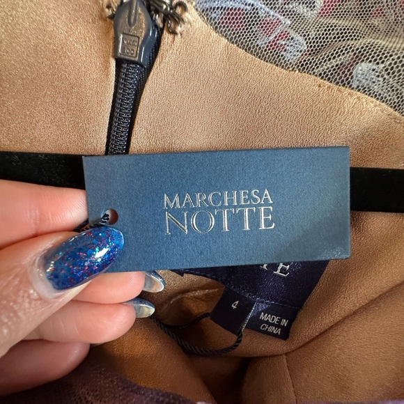 Marchesa Notte Purple & Pink Floral Illusion Long Sleeve Dress Size 4 - Picture 6 of 8